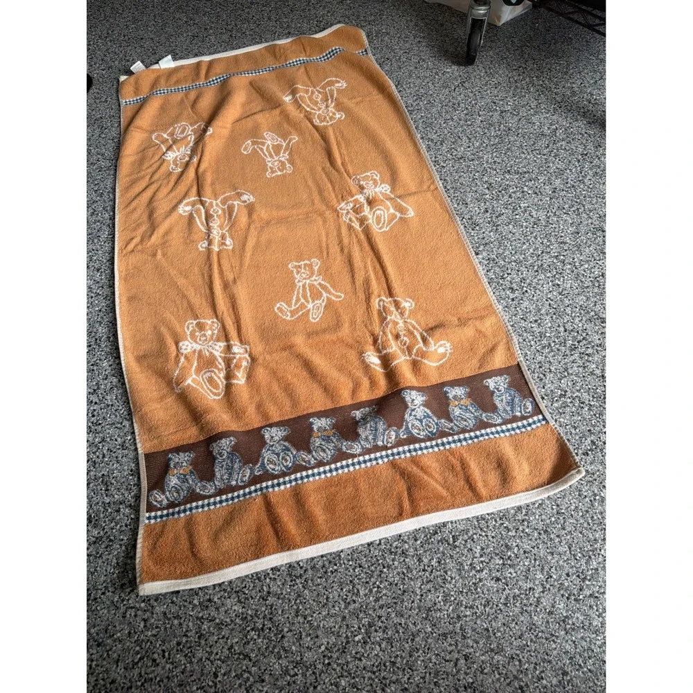 RARE Vintage Jubilee Bed Bath Home Teddy Bear Cotton Bath Towel Set Cream Rust